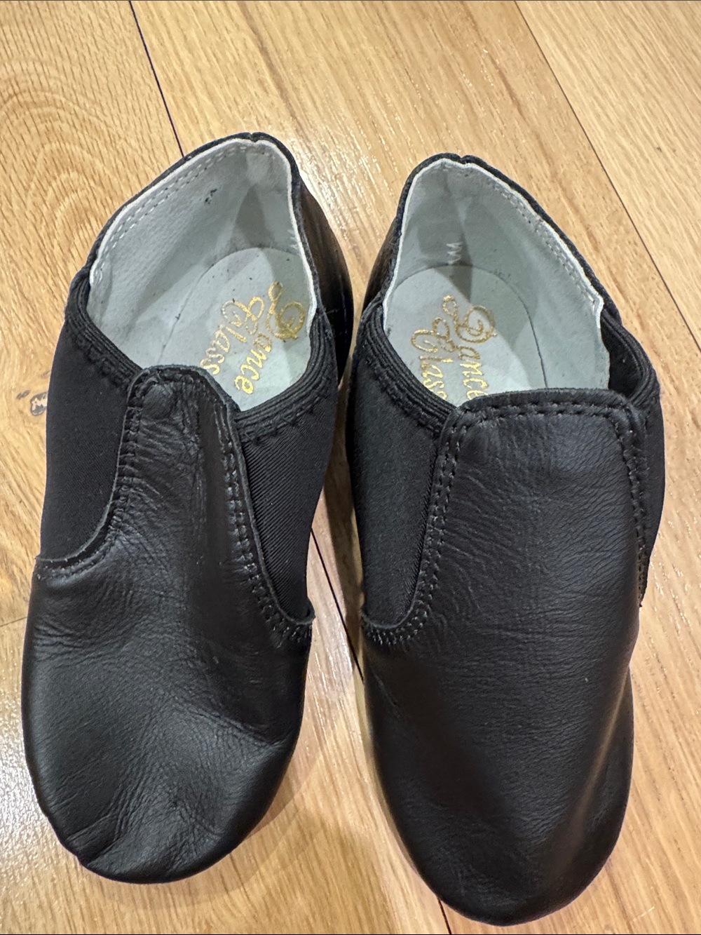 Dance Classics Girls Black Leather Slip-On Jazz Shoes NBW